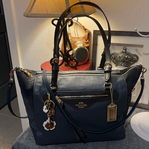Coach 2021 Kleo Carryall Satchel Pebbled Leather and Suede Denim Blue
